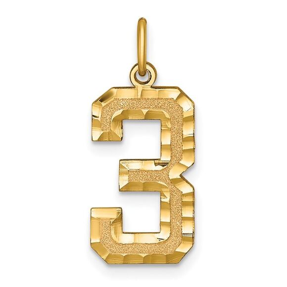 14k Yellow Gold Large Brushed Diamond-cut Number 3 Charm,All Products : American Fashion Style Bags On Sale